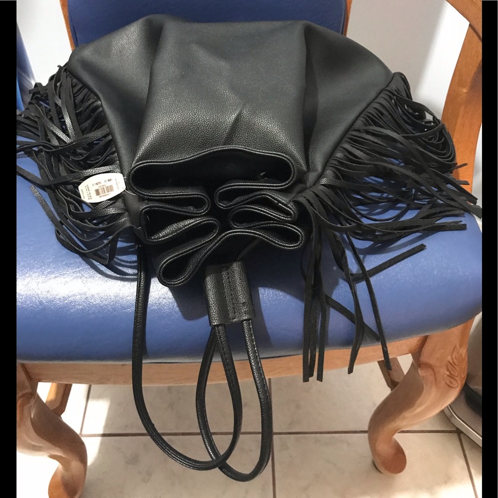 NWT VS faux leather fringed drawstring backpack - Picture 14 of 16